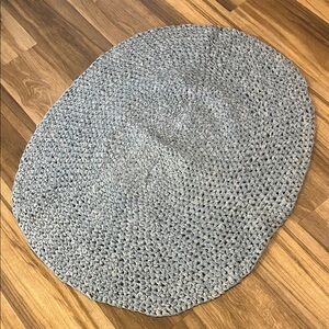 70's vintage handmade blue rag rug 34"x41" oval